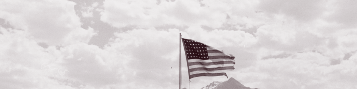 Manzanar Memorial with USA flag