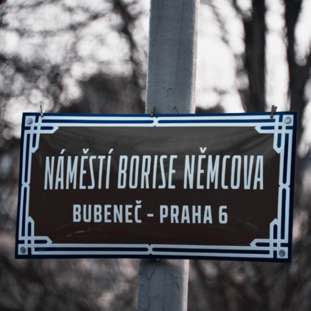 The street sign bearing the name of Boris Nemtsov in Prague 6.