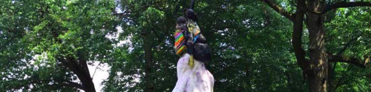 A statue of a Black woman with her fist raised had been hoisted to replace the confederate statue previously there, but would eventually be brought down by counter protestors.